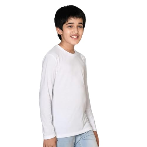 Nusyl Boys Full Sleeves Solid T-Shirt for Kids | Soft Cotton Blend | Comfortable Regular Fit | Casual 2-16 Years | White - Image 1