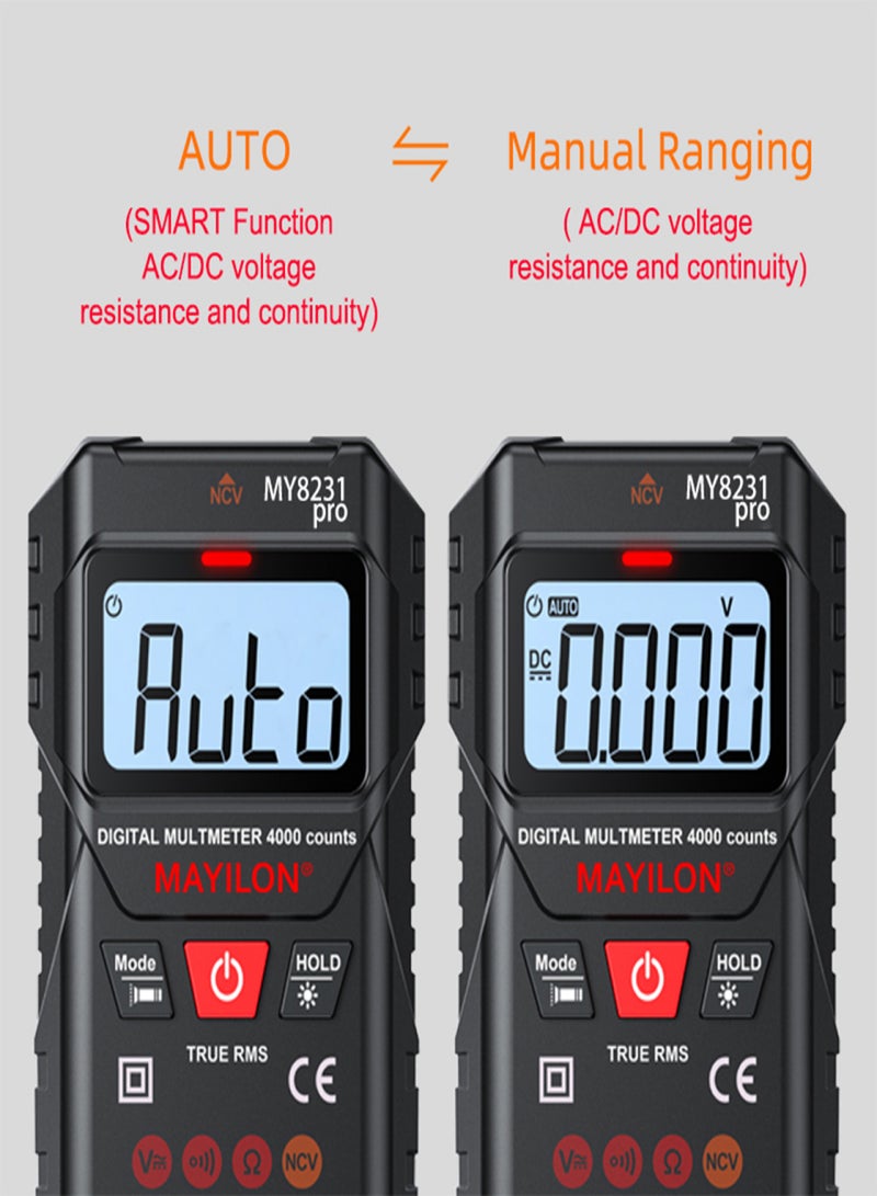 MAYILON Digital Multimeter Multi Tester with NCV Non-Contact Voltage Detection TRMS 4000 Counts Automatic/Manual Measurement Mode Backlit LCD Display Data Hold Function Measure AC DC Voltage - Image 5