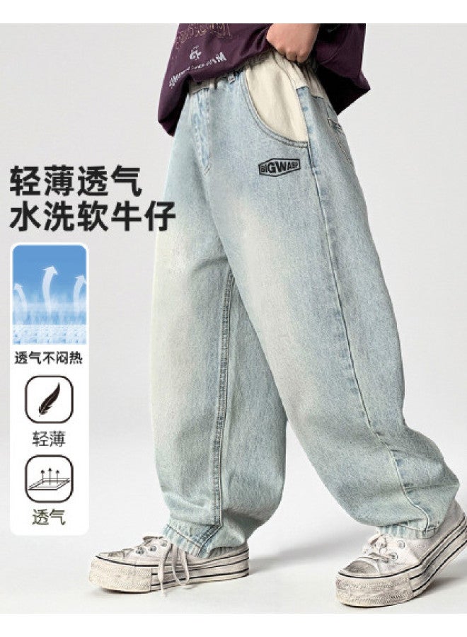 Bumblebee Boys' Light Wash Denim Pants Summer 2025 New Collection Thin Mid-child Trendy Summer Pants For Kids - Image 1