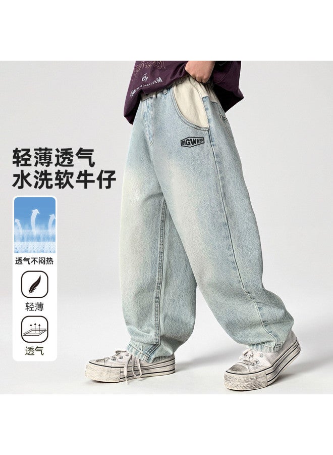 Bumblebee Boys' Light Wash Denim Pants Summer 2025 New Collection Thin Mid-child Trendy Summer Pants For Kids - Image 2
