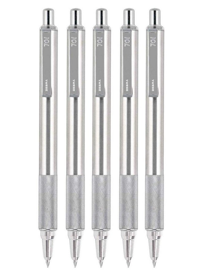 ZEBRA F-701 Stainless Steel Ballpoint Retractable Pen, Black Ink.8Mm Fine Point, 5 Pack 