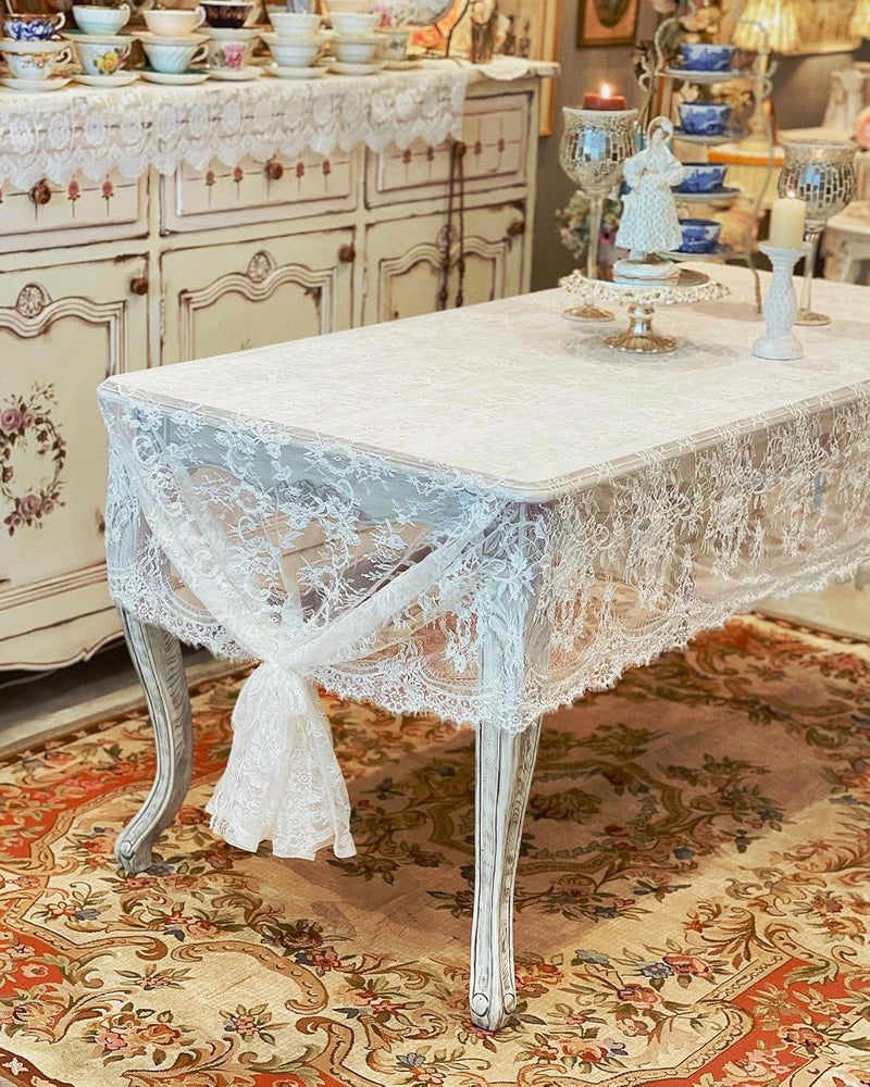 LuoluoHouse Rustic Ivory Wedding Tablecloths Lace Chic Rectangular Tablecloths for Wedding Reception Farmhouse Table Decorations 60x120 inch - Image 4
