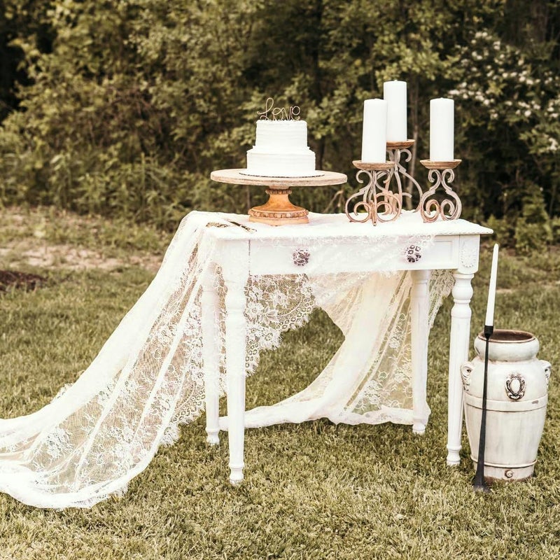 LuoluoHouse Rustic Ivory Wedding Tablecloths Lace Chic Rectangular Tablecloths for Wedding Reception Farmhouse Table Decorations 60x120 inch - Image 5