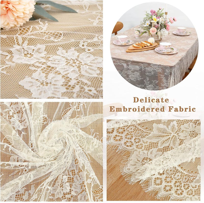 LuoluoHouse Rustic Ivory Wedding Tablecloths Lace Chic Rectangular Tablecloths for Wedding Reception Farmhouse Table Decorations 60x120 inch - Image 3