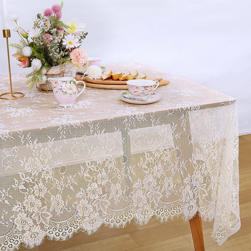 LuoluoHouse Rustic Ivory Wedding Tablecloths Lace Chic Rectangular Tablecloths for Wedding Reception Farmhouse Table Decorations 60x120 inch - Image 1