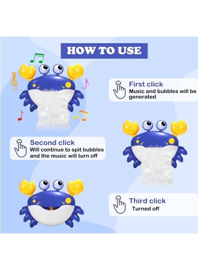 إيهوم ألعاب الاستحمام للطفل السلطعون: آلة صنع فقاعات الاستحمام آلة صنع فقاعات الاستحمام السلطعون صانع فقاعات الاستحمام، تنفخ الفقاعات وتشغل أغاني الأطفال، تعمل بالبطارية (أزرق) - Image 3