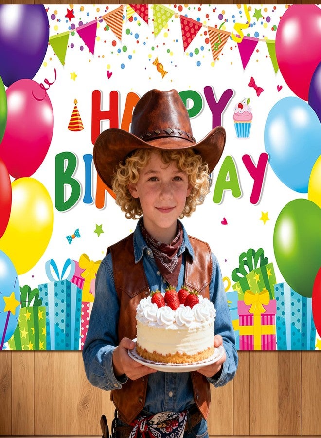 Kreyfer 7 x 5 FT Happy Birthday Backdrop - Colorful Birthday Banner Wall Hanging, Fun Photo Booth Background for Kids and Adults Indoor Outdoor Party Decorations - Image 3