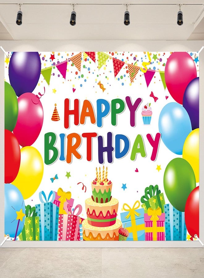 Kreyfer 7 x 5 FT Happy Birthday Backdrop - Colorful Birthday Banner Wall Hanging, Fun Photo Booth Background for Kids and Adults Indoor Outdoor Party Decorations - Image 1