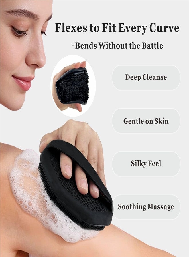 YEADMAL Silicone Body Scrubber & Face Scrubber Set, Shower Scrubber with Soft Bristles, Non-Slip Scrubbies for Body, Face Scrubber Exfoliator for Sensitive Skin(Black+Black) - Image 3