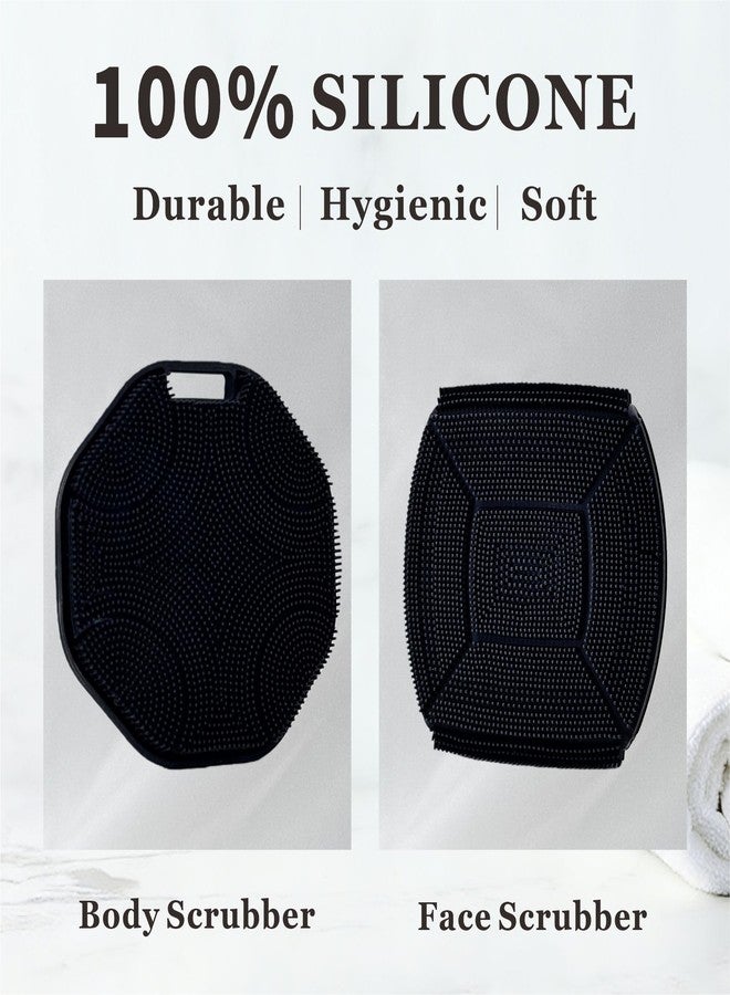 YEADMAL Silicone Body Scrubber & Face Scrubber Set, Shower Scrubber with Soft Bristles, Non-Slip Scrubbies for Body, Face Scrubber Exfoliator for Sensitive Skin(Black+Black) - Image 2