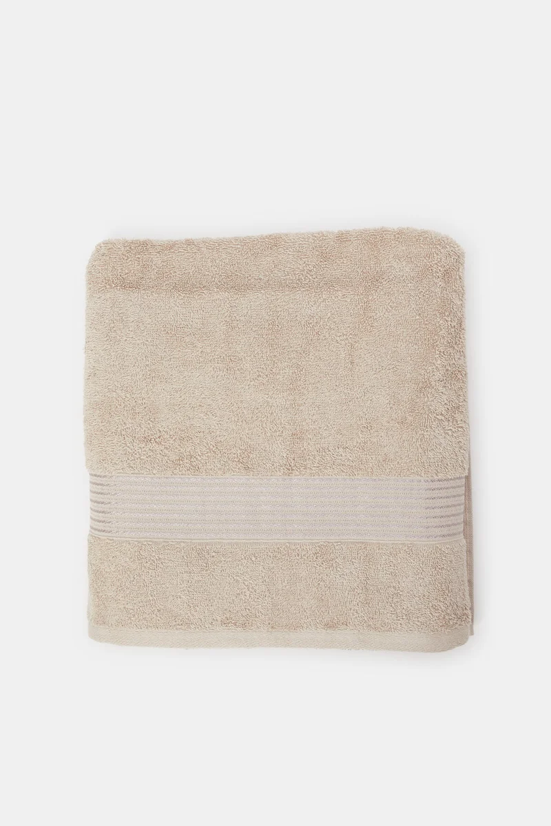 Redtag Taupe Soft Cotton Beach Towel With Viscose Border