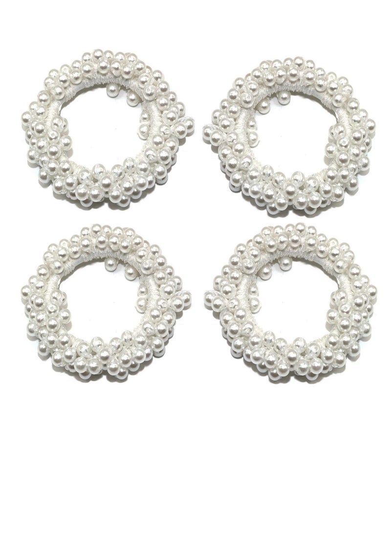 ربطات شعر لؤلؤية، 4 قطع ربطات شعر لؤلؤية بيضاء، حاملات ذيل حصان لؤلؤية مرنة، حبال شعر، إكسسوارات شعر للنساء والفتيات - Image 1