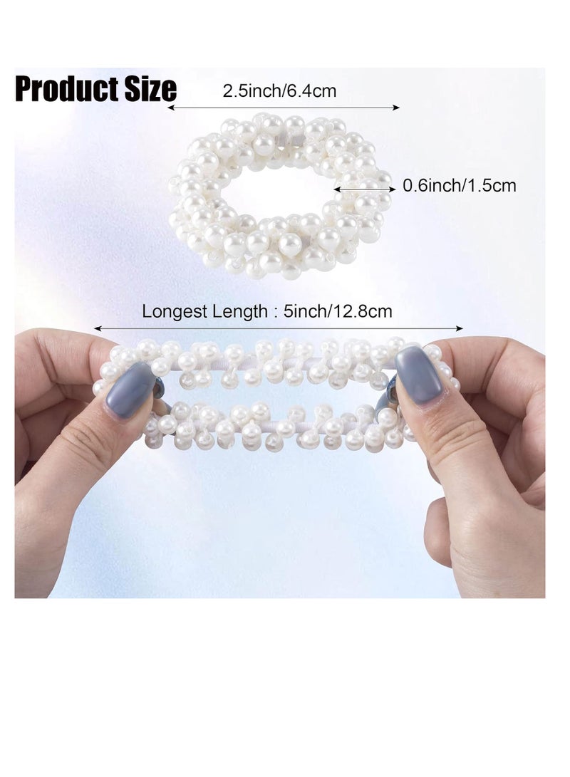 ربطات شعر لؤلؤية، 4 قطع ربطات شعر لؤلؤية بيضاء، حاملات ذيل حصان لؤلؤية مرنة، حبال شعر، إكسسوارات شعر للنساء والفتيات - Image 2