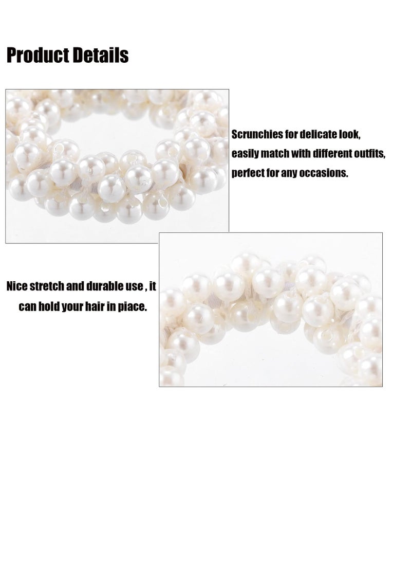 ربطات شعر لؤلؤية، 4 قطع ربطات شعر لؤلؤية بيضاء، حاملات ذيل حصان لؤلؤية مرنة، حبال شعر، إكسسوارات شعر للنساء والفتيات - Image 3