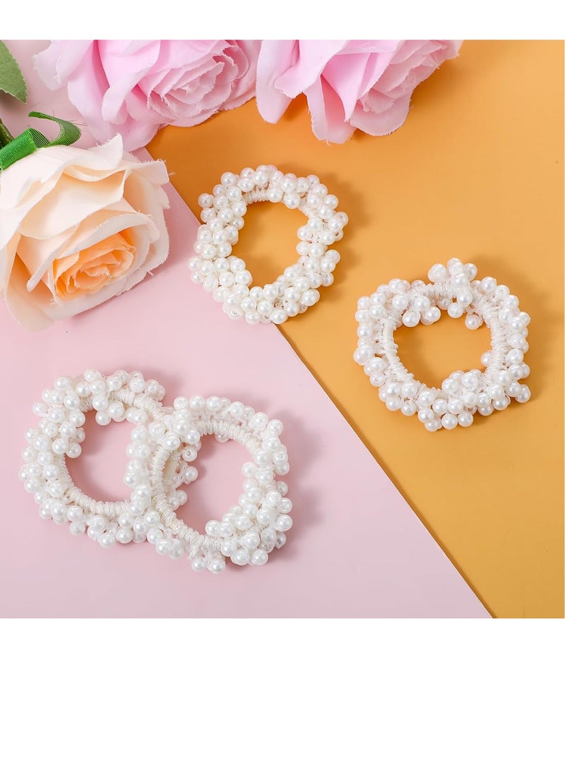 ربطات شعر لؤلؤية، 4 قطع ربطات شعر لؤلؤية بيضاء، حاملات ذيل حصان لؤلؤية مرنة، حبال شعر، إكسسوارات شعر للنساء والفتيات - Image 5