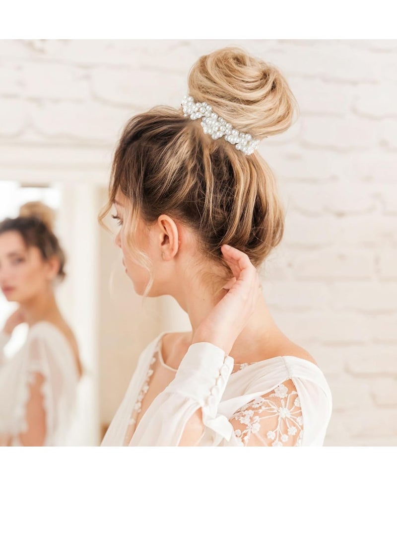 ربطات شعر لؤلؤية، 4 قطع ربطات شعر لؤلؤية بيضاء، حاملات ذيل حصان لؤلؤية مرنة، حبال شعر، إكسسوارات شعر للنساء والفتيات - Image 4