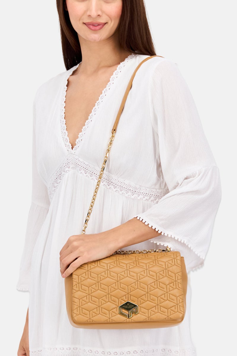 Loup Noir Women Hardware Logo Shoulder Bag 19 H x 26 L x 7 w cm, Tan  - Image 2