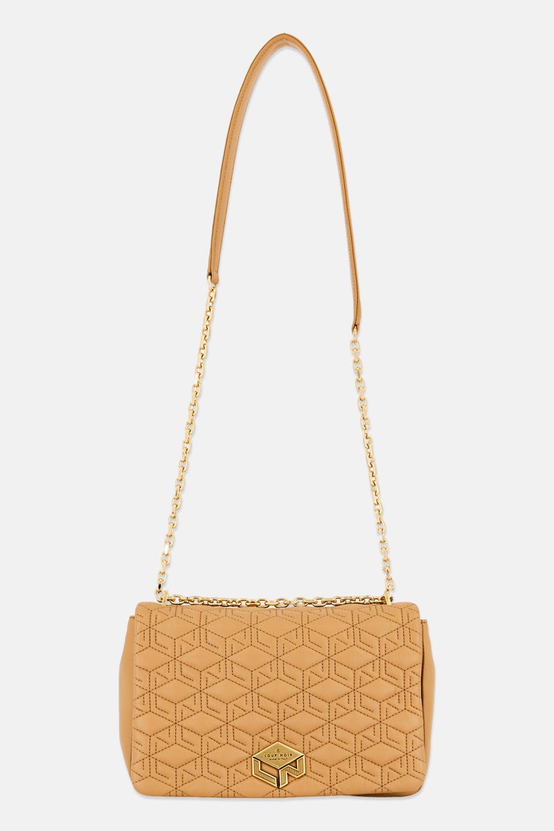 Loup Noir Women Hardware Logo Shoulder Bag 19 H x 26 L x 7 w cm, Tan  - Image 1