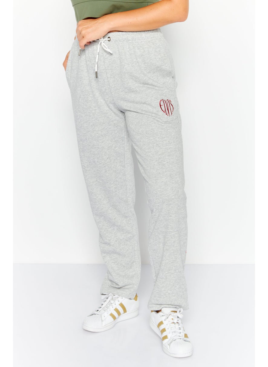 ELVIS Women Regular Fit Embroidered Logo Jogger Pants, Grey  - Image 1