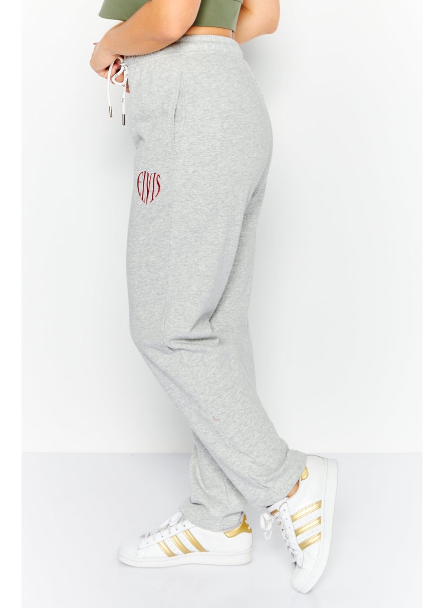 ELVIS Women Regular Fit Embroidered Logo Jogger Pants, Grey  - Image 3