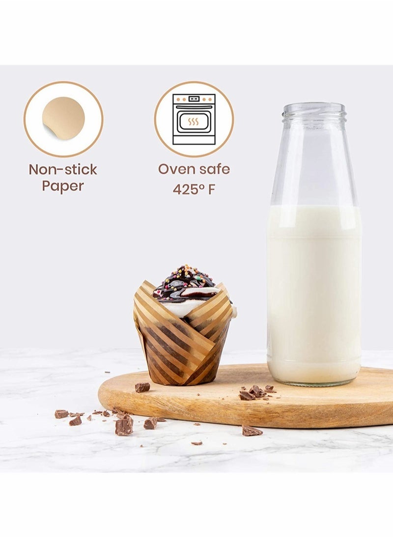 KASTWAVE - Baking Paper Cups Cupcake Liners, 100Pcs Brown White Tulip Style Baking Wrappers Muffin Cups Greaseproof Paper Square Non-Stick for Medium Large Cupcakes Mini Cake Party Birthday Random Color - Image 1
