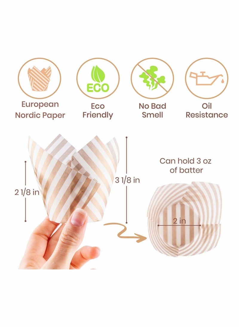 KASTWAVE - Baking Paper Cups Cupcake Liners, 100Pcs Brown White Tulip Style Baking Wrappers Muffin Cups Greaseproof Paper Square Non-Stick for Medium Large Cupcakes Mini Cake Party Birthday Random Color - Image 1