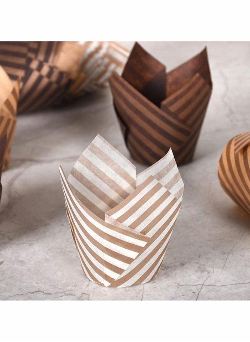 KASTWAVE - Baking Paper Cups Cupcake Liners, 100Pcs Brown White Tulip Style Baking Wrappers Muffin Cups Greaseproof Paper Square Non-Stick for Medium Large Cupcakes Mini Cake Party Birthday Random Color - Image 1