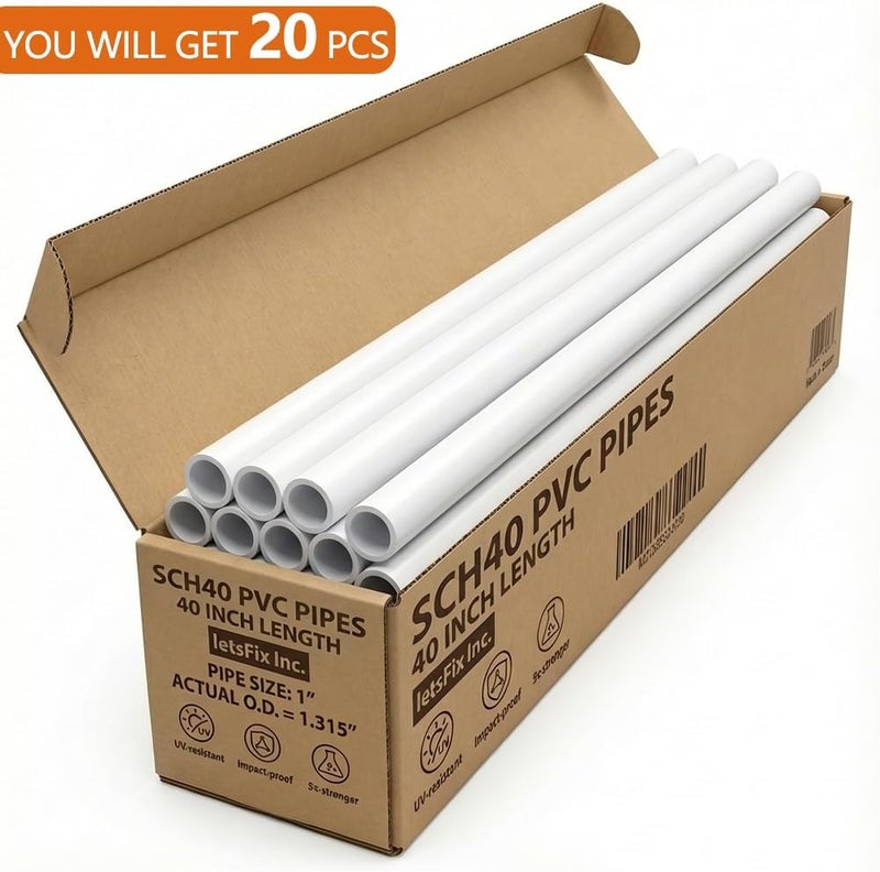 letsFix 1" PVC Pipe, DIY PVC Projects for the Home, Garden, Greenhouse, Farm and Workshop, Sch. 40 Furniture Grade, White [40" x 20 Pack] - Image 4