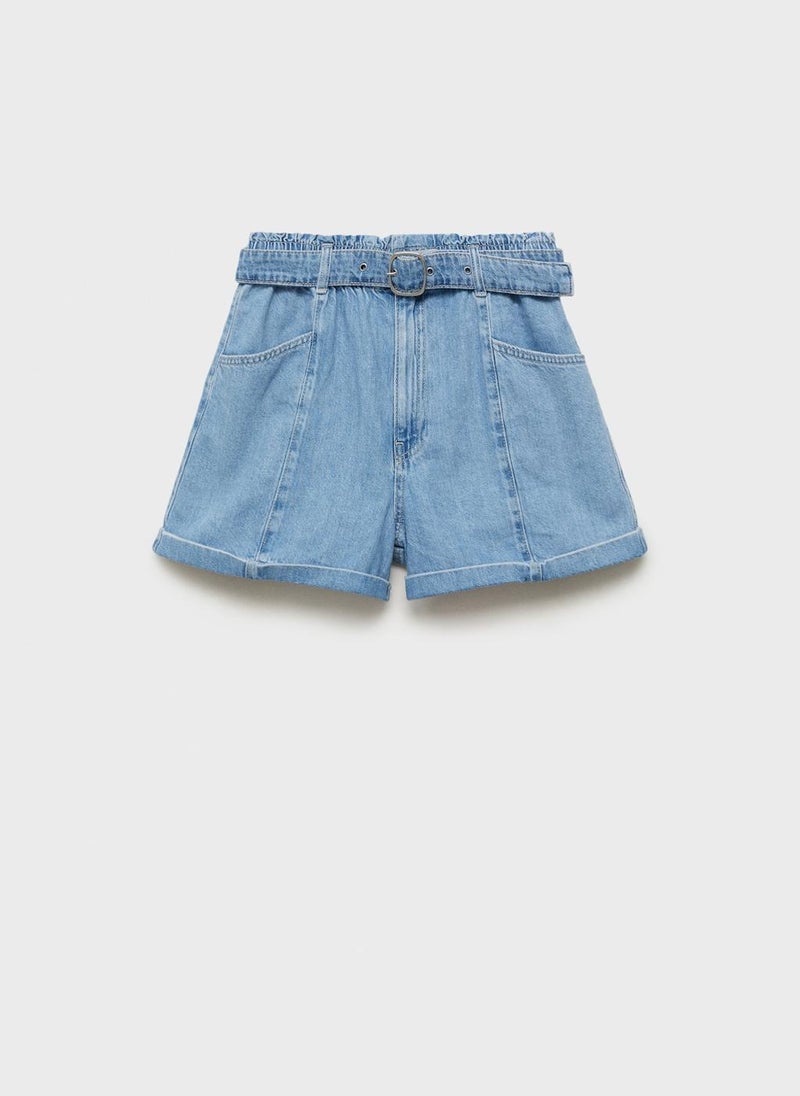 Denim Shorts With Belt