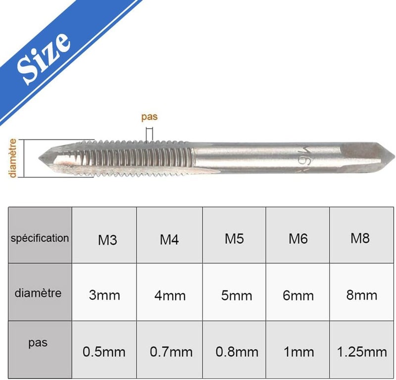 Eyech مجموعة مفاتيح ربط قابلة للتعديل 6 قطع مع حامل ربط رافعة ومجموعة 5 قطع من براغي الماكينة M3 M4 M5 M6 M8 وأداة حفر خيوط على شكل T - Image 3