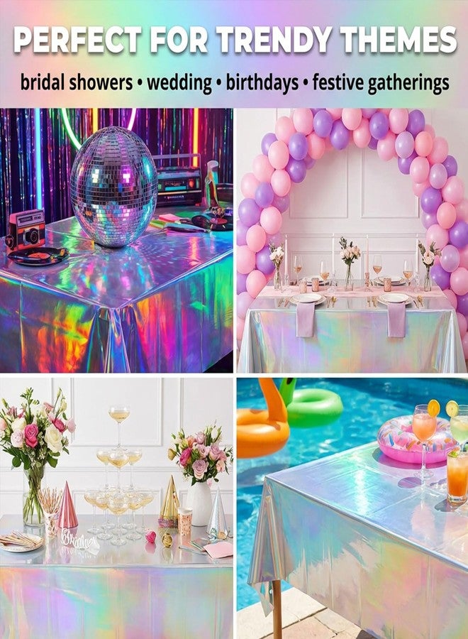 Favuit 4 Pack Iridescent Plastic Tablecloths, Disposable Laser Rectangle Holographic Foil Party Table Covers Waterproof Party Decorations for Birthday Wedding Christmas, 54x108Inch - Image 3