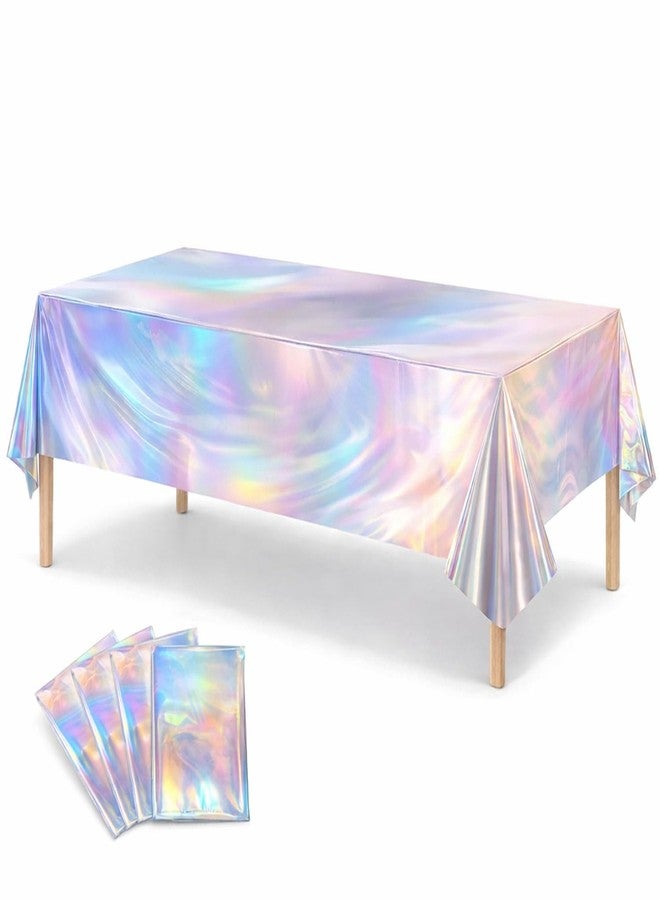 Favuit 4 Pack Iridescent Plastic Tablecloths, Disposable Laser Rectangle Holographic Foil Party Table Covers Waterproof Party Decorations for Birthday Wedding Christmas, 54x108Inch - Image 1