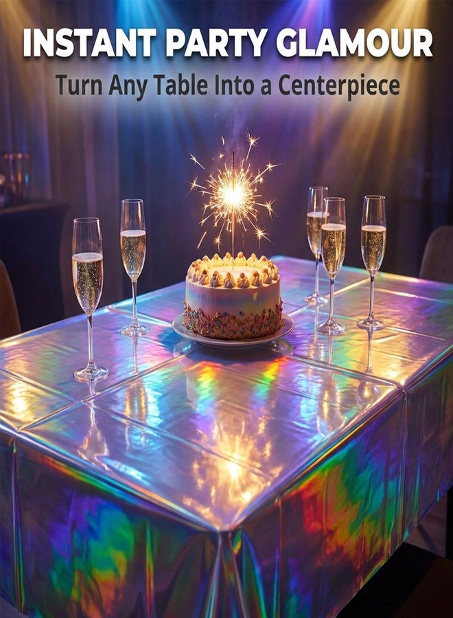 Favuit 4 Pack Iridescent Plastic Tablecloths, Disposable Laser Rectangle Holographic Foil Party Table Covers Waterproof Party Decorations for Birthday Wedding Christmas, 54x108Inch - Image 2
