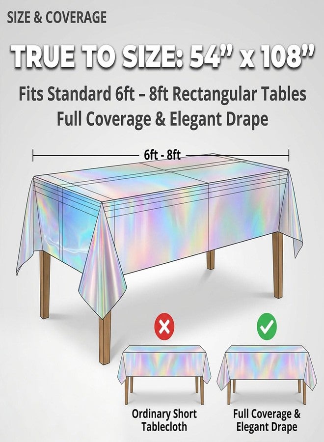 Favuit 4 Pack Iridescent Plastic Tablecloths, Disposable Laser Rectangle Holographic Foil Party Table Covers Waterproof Party Decorations for Birthday Wedding Christmas, 54x108Inch - Image 4