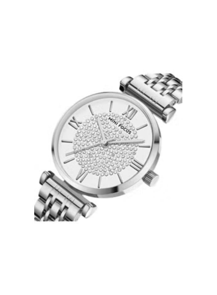 ميني فوكاس ساعة يد فضية من الفولاذ المقاوم للصدأ، مينا مرصعة بالكريستال، علبة مقاس 32 مم، MF0334L.01 - Image 2