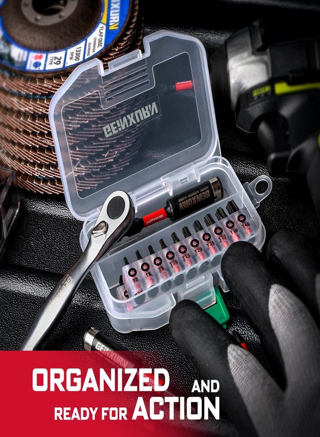 Geinxurn 22pieces Ratchet & Bit Driver Set, Magnetic S2 Steel 1”Insert Bits Tips with Base,Impact Bit Holder and Mini Wrench with Storage Box - Image 3