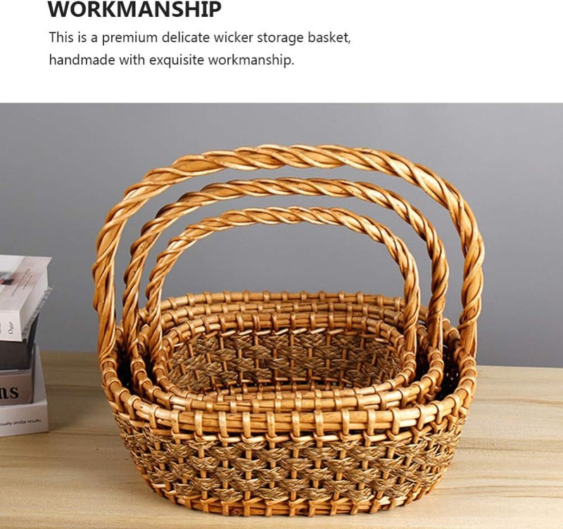 woobles Wicker Storage Basket with Handle Woven Storage Basket Rattan Wicker Baskets - Image 5