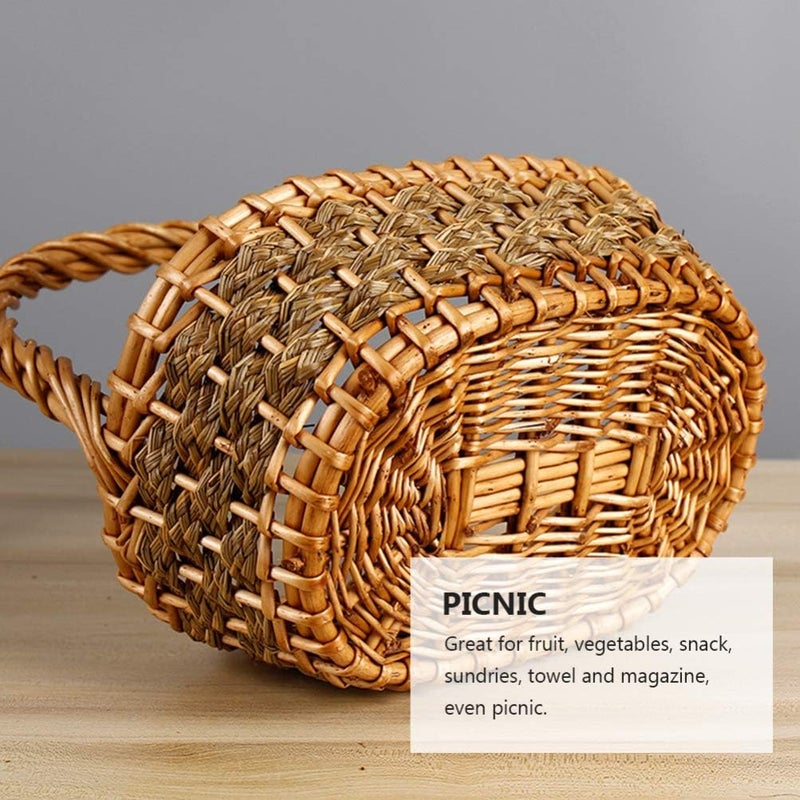 woobles Wicker Storage Basket with Handle Woven Storage Basket Rattan Wicker Baskets - Image 3