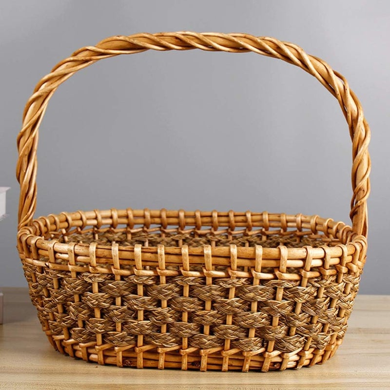 woobles Wicker Storage Basket with Handle Woven Storage Basket Rattan Wicker Baskets - Image 4