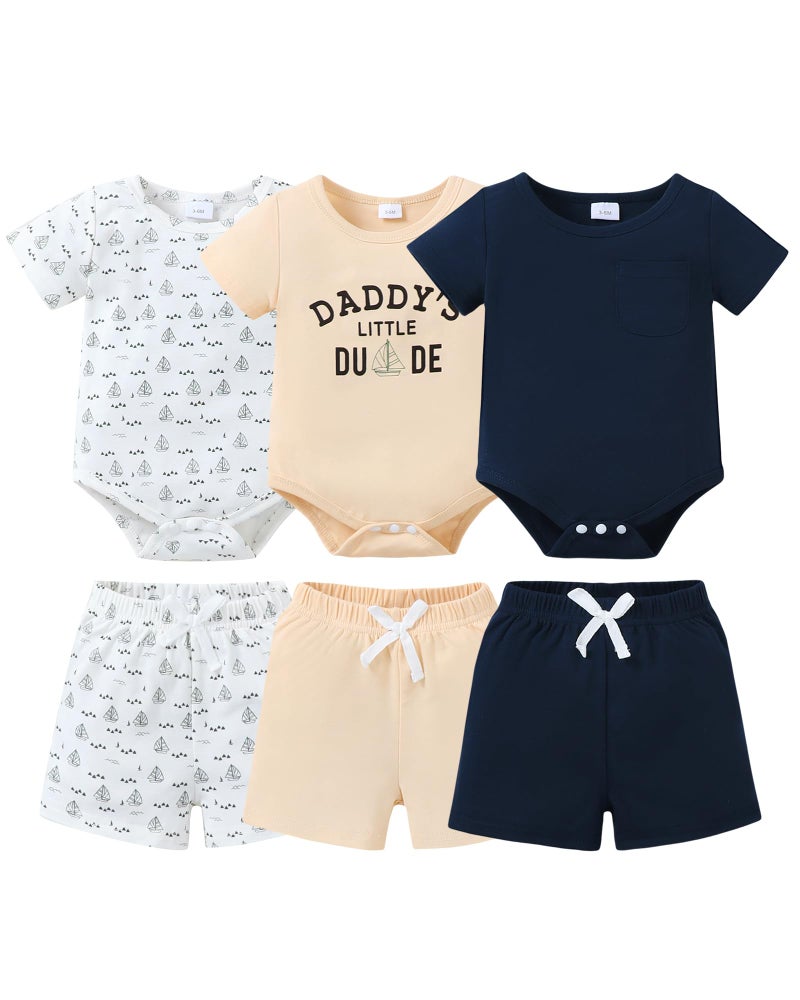 Jecson Baby Boy Outfits Newborn Boy Clothes Set 6-Piece Baby Boy Summer Clothes with Short Sleeve Shirt and Shorts - Image 1
