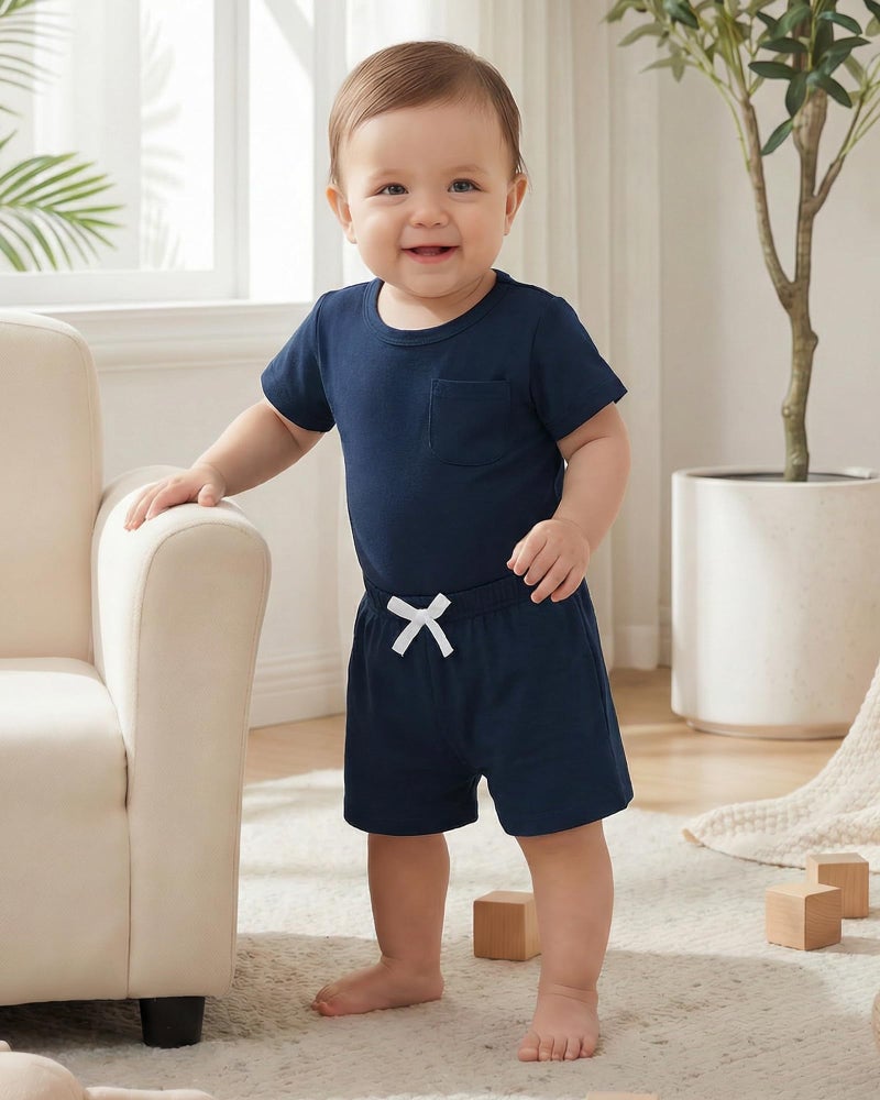 Jecson Baby Boy Outfits Newborn Boy Clothes Set 6-Piece Baby Boy Summer Clothes with Short Sleeve Shirt and Shorts - Image 5