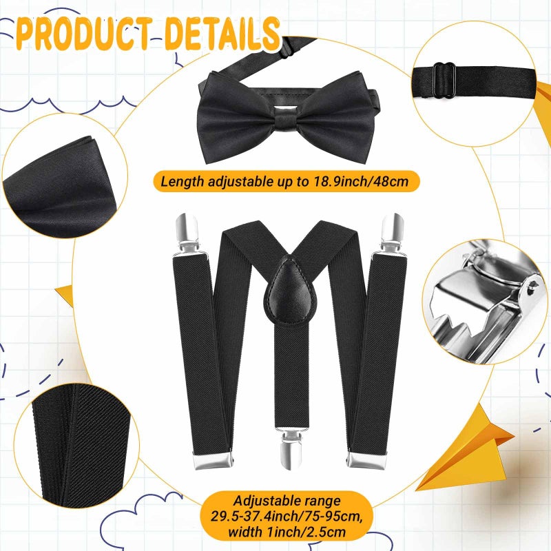 Jchrmers 100 Days Of School Costume Old Man Costume Grandpa Hat Glasses Moustache Eyebrows Cane Bow Tie Back Elastic Suspender Set (Coffee Hat) - Image 3