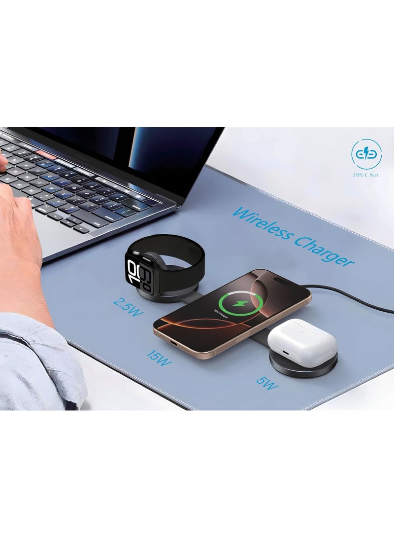Eone Eone 3‑in‑1 magnetic wireless charger—Qi2 certified, delivers fast 15W wireless charging for iPhone, Apple Watch, and AirPods, complete with USB‑C input and sleek, compact design.  - Image 2