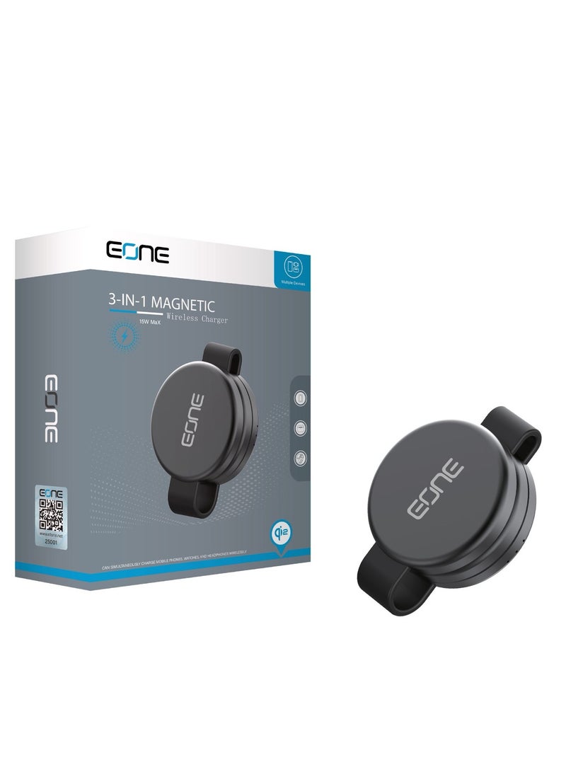 Eone Eone 3‑in‑1 magnetic wireless charger—Qi2 certified, delivers fast 15W wireless charging for iPhone, Apple Watch, and AirPods, complete with USB‑C input and sleek, compact design.  - Image 3