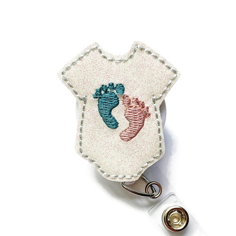 SCRAPHEART Baby Feet Onesie Badge Reel, Labor & Delivery Nurse Retractable ID Holder, NICU OB-GYN Badge Clip, Cute Healthcare Worker Gift - Image 1