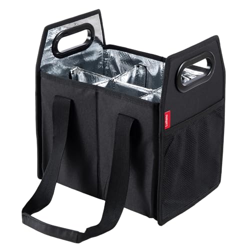 LUILANC 6 Bottle Wine Carrier Collapsible Reusable Portable Wine Bottle Carrier Case for Tote Bag Moving Vacation Bottle Caddy Grocery Shopping Wine Tasting Accessory Black