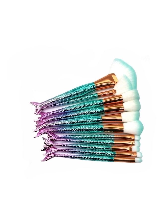 NIBEMINENT 11-Piece Mermaid Gradient Plating Handle Makeup Brush Set Green/Purple - Image 1