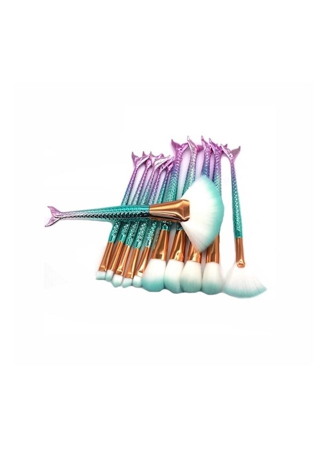 NIBEMINENT 11-Piece Mermaid Gradient Plating Handle Makeup Brush Set Green/Purple - Image 3
