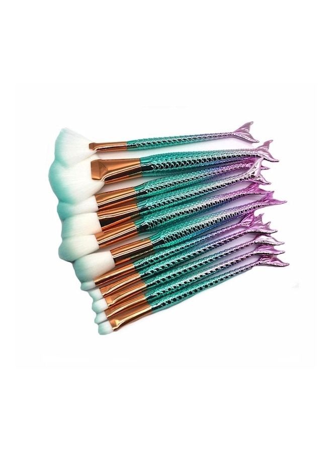 NIBEMINENT 11-Piece Mermaid Gradient Plating Handle Makeup Brush Set Green/Purple - Image 2