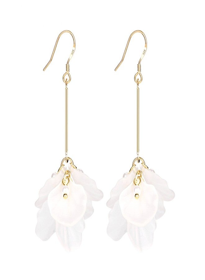 Merdia White Long Dangle Earrings Pearl Petals Drop Earrings for Women | Valentines Jewelry for Women with French Wire | Fashion Earrings for Women, Long Earrings for Women | Wedding Earrings for Brides - Image 1